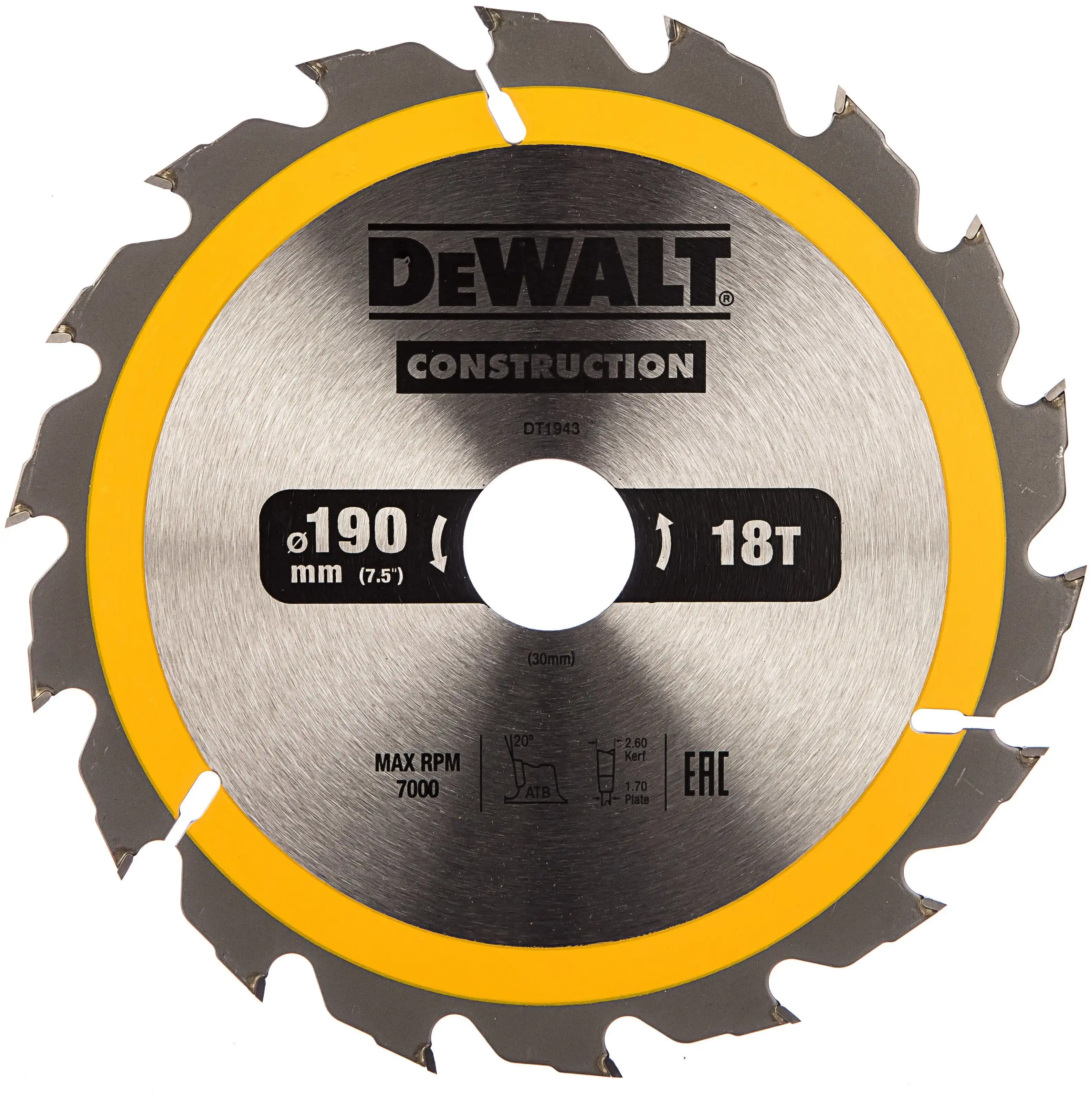 Пильный диск DEWALT 190x30mm 18T DT1943..