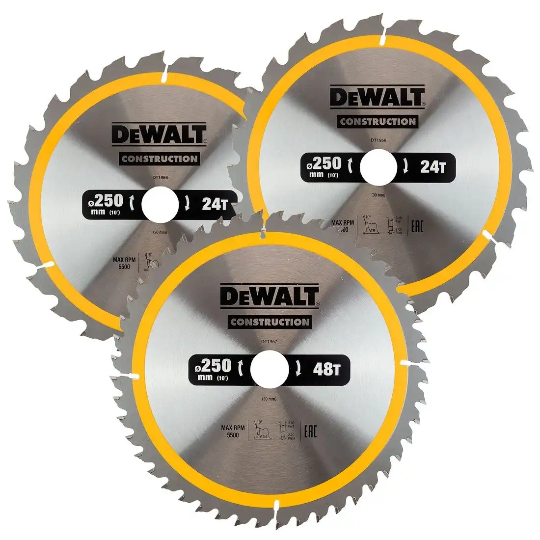 Пильные диски DEWALT 250x30mm 2x24T 1x48T DT1..